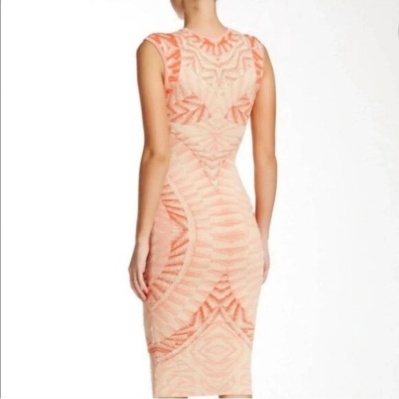 Ronny Kobo Tropez Blister Stitch Victoria Midi Textured Dress Coral Nude Combo M - Picture 4 of 13